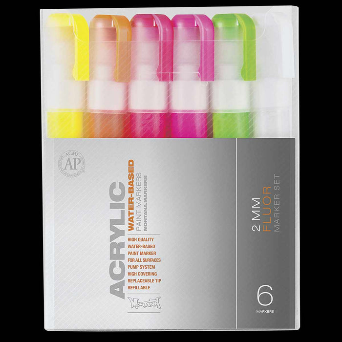 Montana Acrylic Marker Set - 6 Fine (2mm) Fluorescent